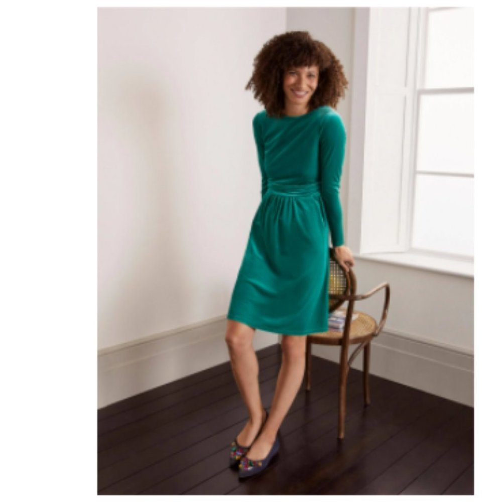 Boden Abigail Green Velvet Shift Dress Size 4